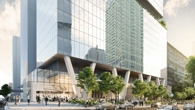 Victoria Cross over station development concept application on exhibition