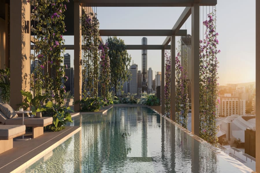 Aria offer over 1,100 sqm of resort-style amenity at Trellis, South Brisbane apartments