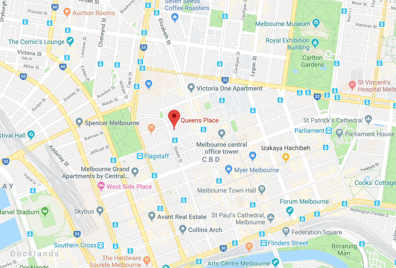 Location of Queens Place at 350 Queen Street, Melbourne 3000