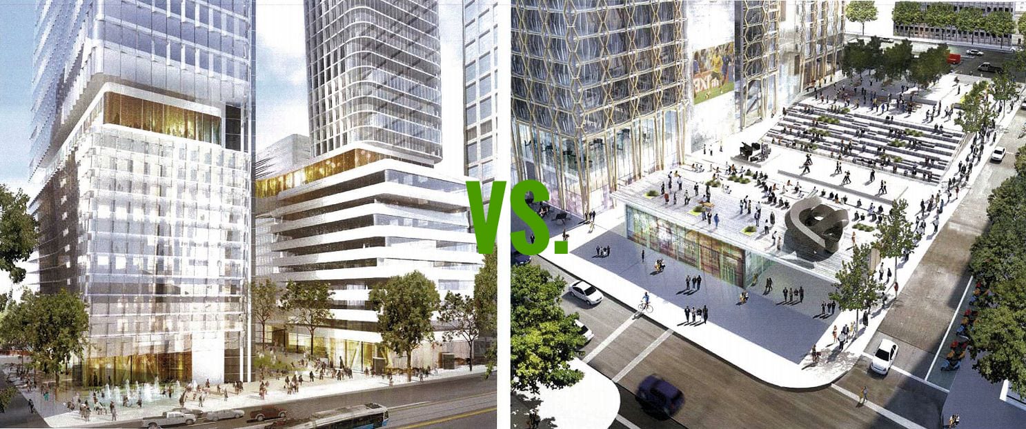 Laneway vs square. © Woods Bagot + ShOp