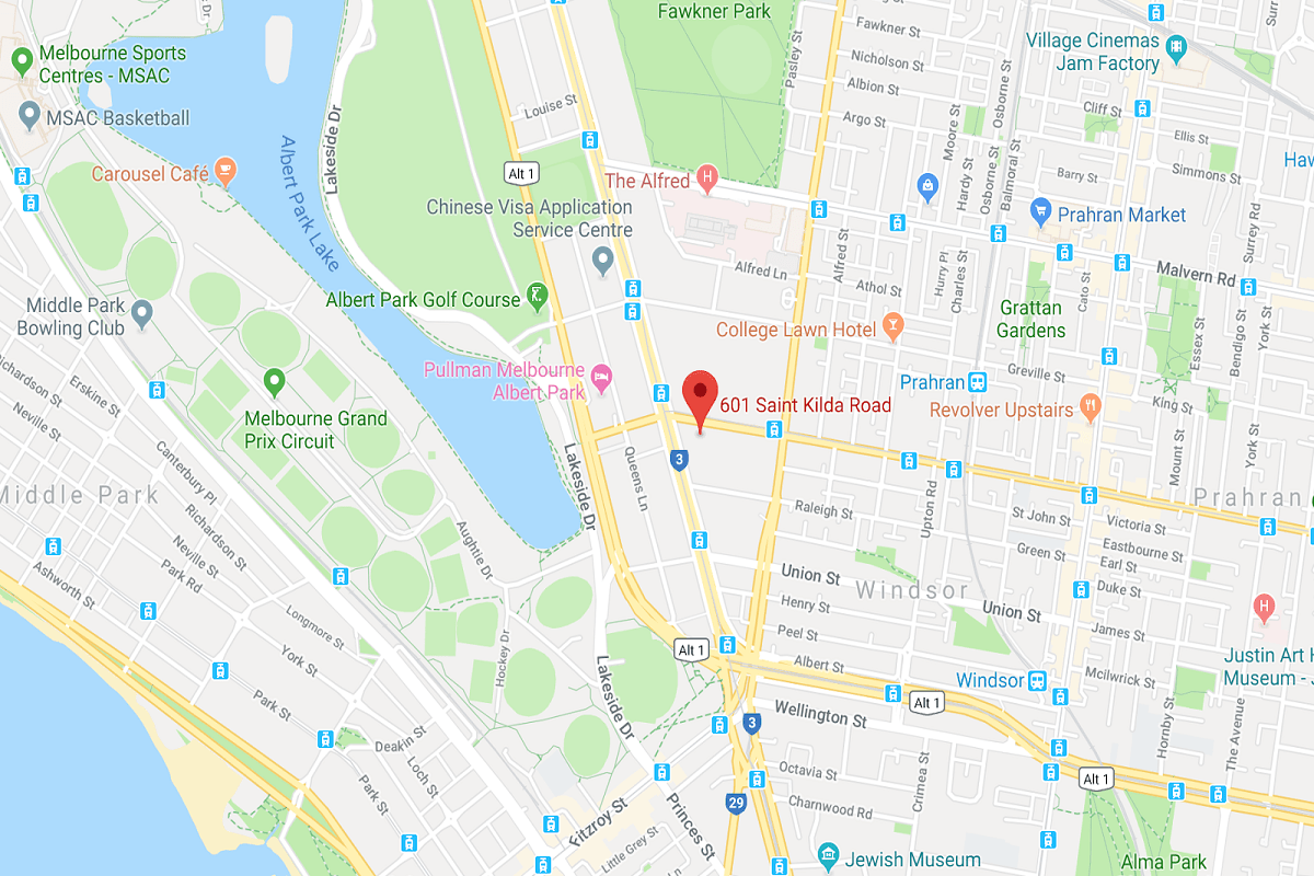Location of St Boulevard. 601 St Kilda Road. Image by Google Maps.