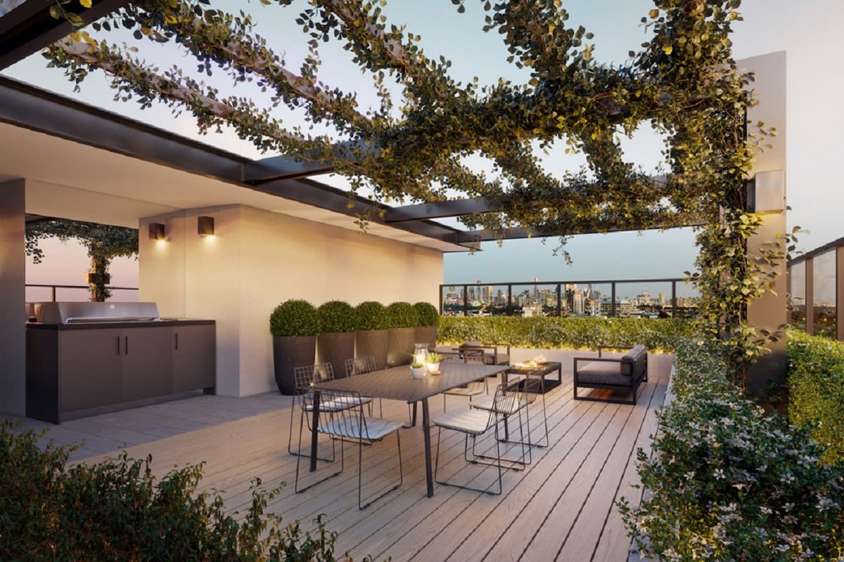 Rendering of the rooftop courtyard.