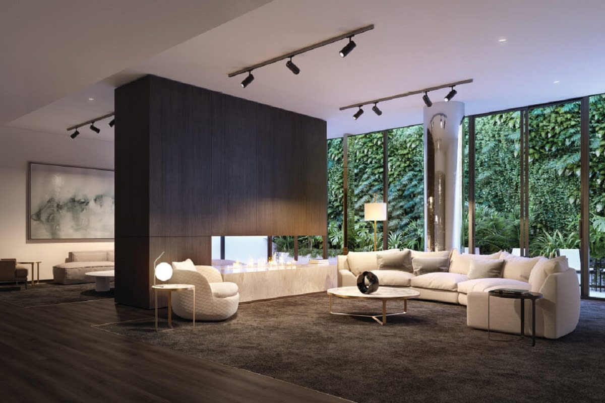 Rendering of communal living space with vertical plant walls. Image by theevermore.com