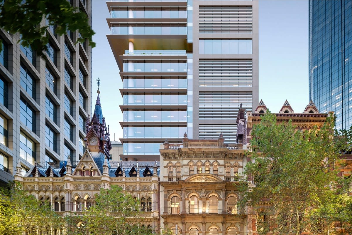 Rendering of Olderfleet above richly historic Venetian Gothic buildings. Image by grimshaw.global