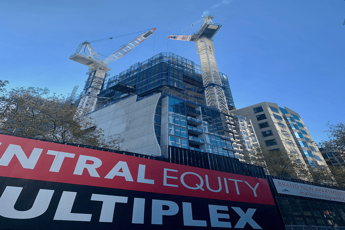 Construction update of Melbourne Grand as of late June, 2019. Image via Centralequity.com