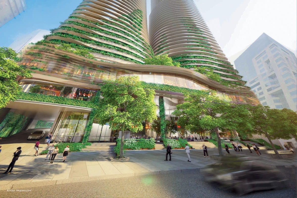 Lively, green podium. Rendering by S P Setia of Sapphire by the Gardens.