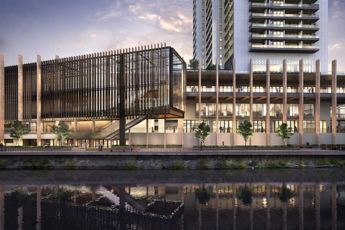 Artist impression of the community and residential facilities at ground level.