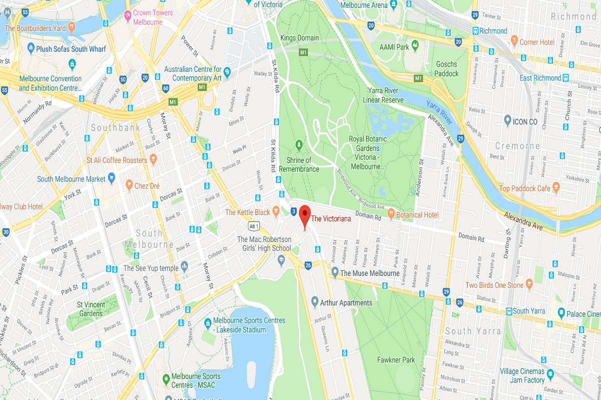Victoriana’s location on St Kilda Road.
