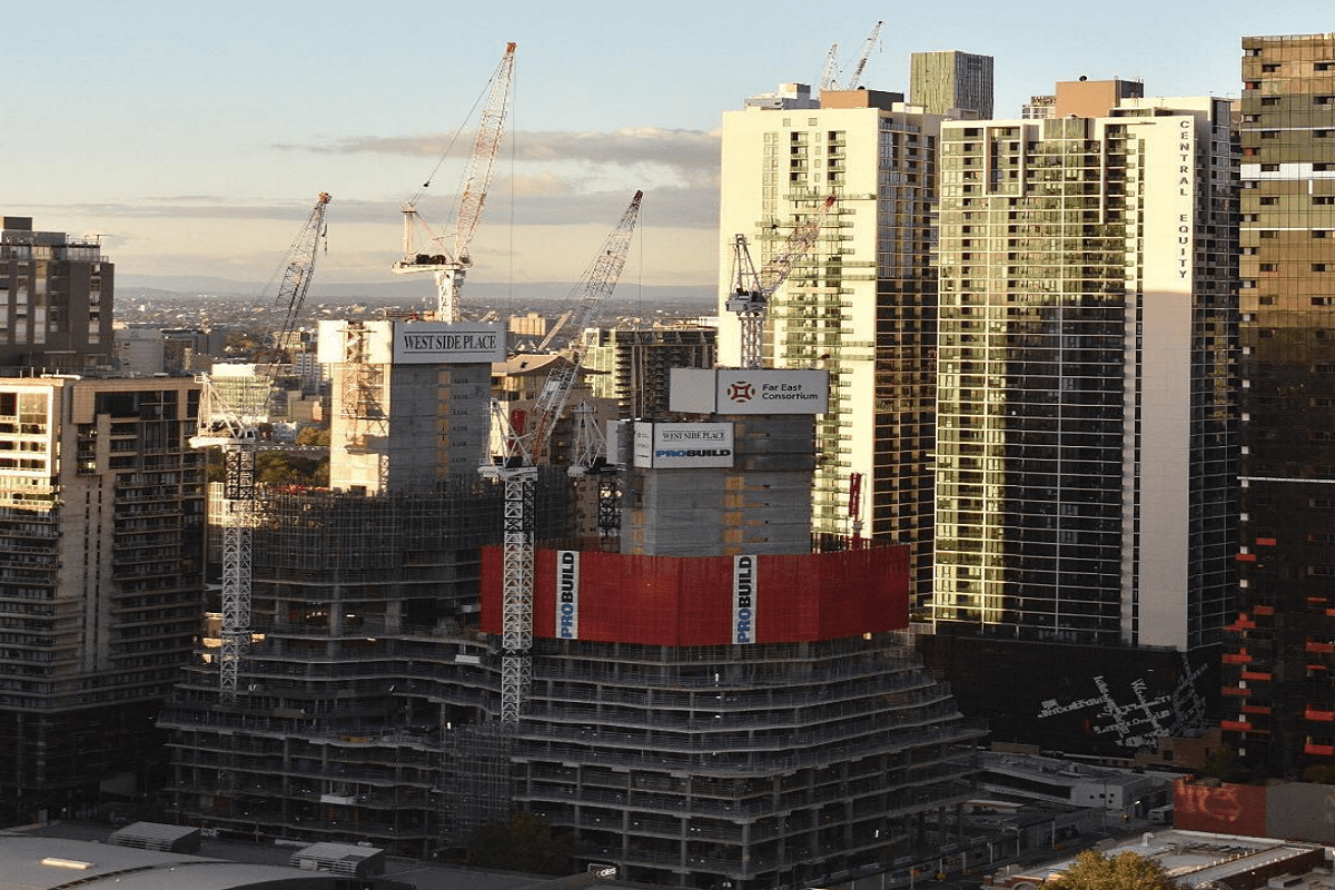 Recent construction update for West Side Place, Melbourne. Image by Probuild.
