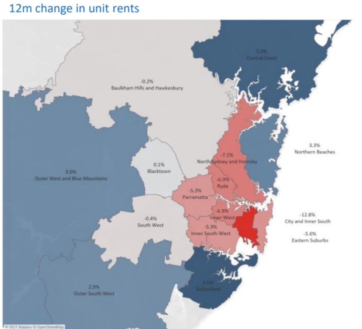 Sydney unit rental prices plummet, barely $8 ahead of Canberra