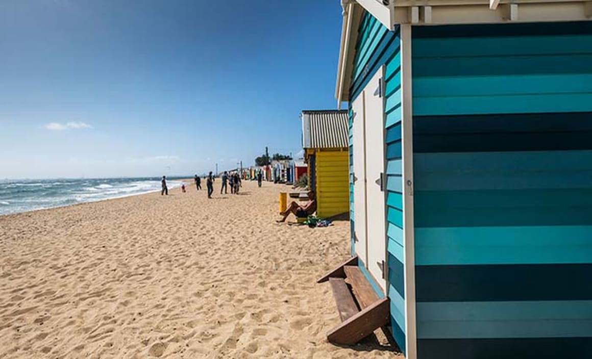 Old and new bathing boxes at Brighton sell