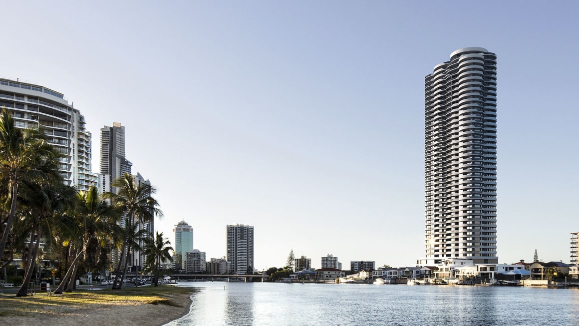 Urban discusses Surfers Paradise apartment block Chevron One with Bensons senior development manager Alberto Palombaro 