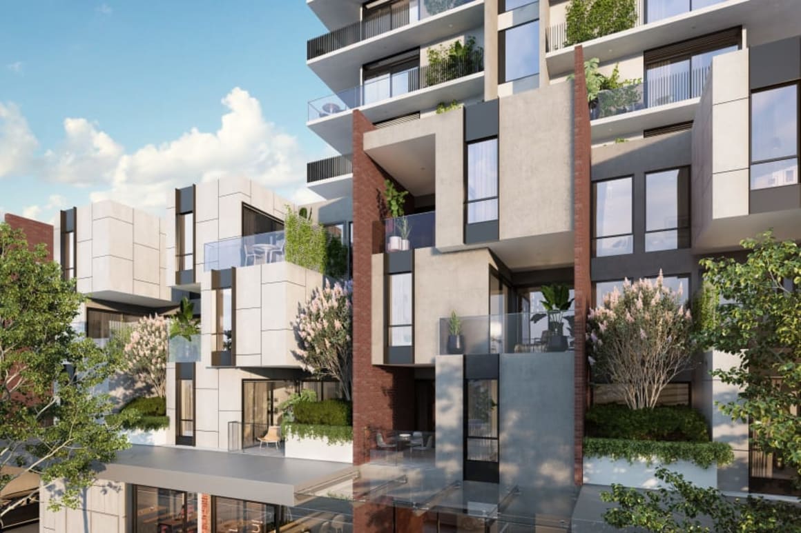 Construction wraps on Footscray apartments, Ovation