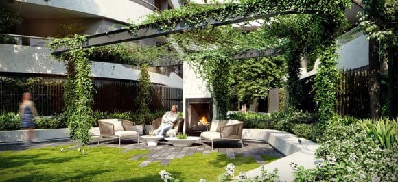 Rendering of communal gardens. Hawthorn Park amenities