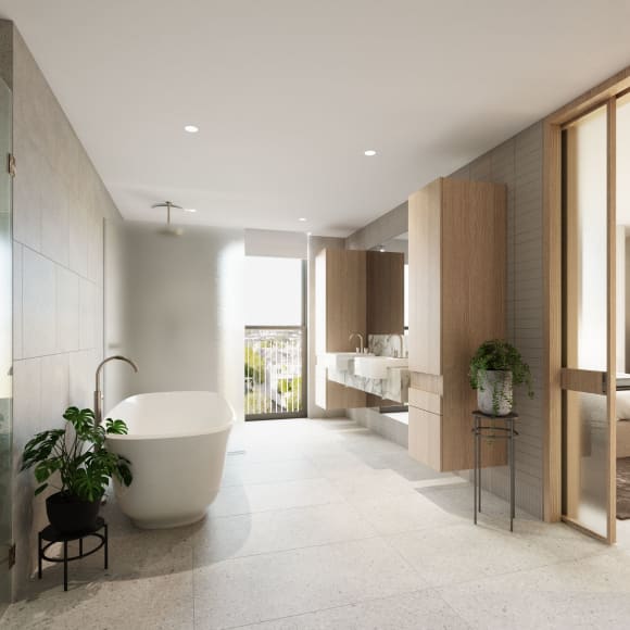 Island House Penthouse bathroom. Image supplied. Introducing Island House: Customisable bespoke apartments in a sought after East Melbourne locale