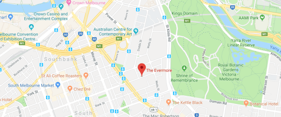 Location of Evermore, Southbank. Image by Google Maps The Evermore location