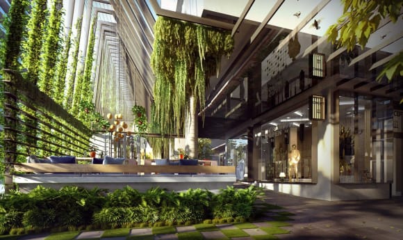Rendering of apartment entrances from retail laneway. Rendering of apartment entrances from retail laneway.
