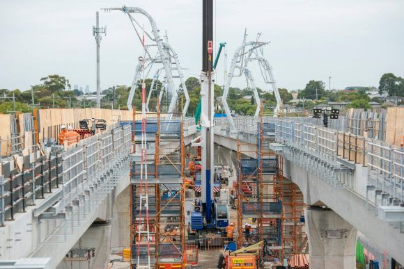 The new elevated track around Clayton - image: LXRA Clayton's near-complete station is ringed by eleven projects