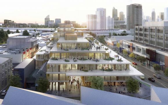 Aerial perspective of Hassell's latest commercial design South Melbourne's super block joins the commercial race