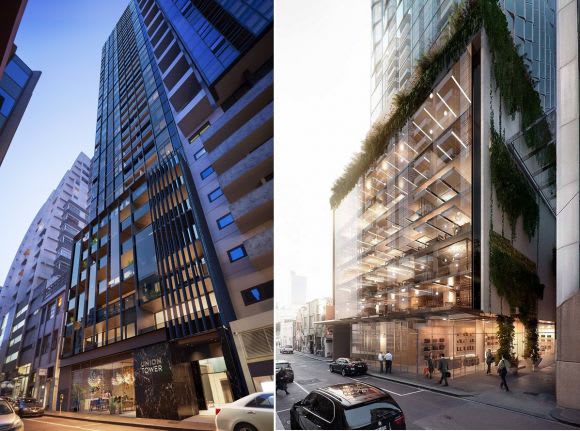 Union Tower and the Little Lonsdale Street frontage for Brady's 380 Lonsdale Little Lonsdale big on construction