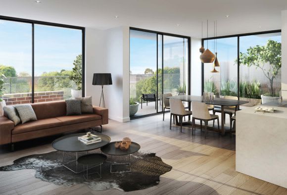 Amber Camberwell living area - render supplied by Scharp The exclusive Amber Camberwell