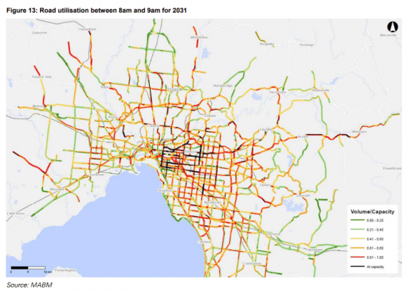 Road utilisation in the traditional peak hour in 2031 - IV, KPMG, Arup What interventions should Infrastructure Victoria test with its new Melbourne Activity Based Model?