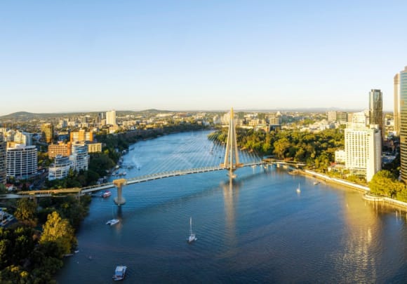 Design render of the Kangaroo Point pedestrian bridge. Image Credit: Councillor Ryan Murphy/Facebook Brisbane City Council to fast-track development of Kangaroo Point Green Bridge