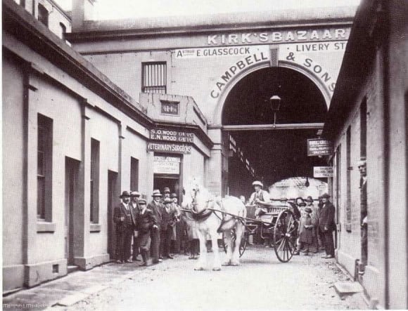 Kirks Horse Bazaar at Bourke St West in Hardware Lane,Melbourne in Victoria in 1870 Bates Smart reveals Australia’s first Park Hotel design