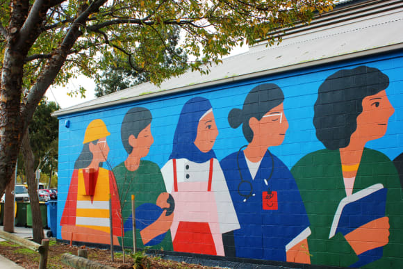 Gender Equity wall by Carla McRae, Footscray. No longer considered gritty: What development is transforming Melbourne’s Footscray?