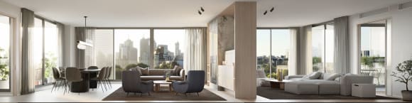 Island House penthouse living room Introducing Island House: Customisable bespoke apartments in a sought after East Melbourne locale