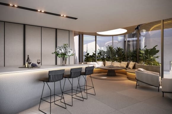 An apartment conservatory and kitchen area featuring terrazzo tiles. Credit: Mirvac Mirvac’s latest apartment building to offer private gardens, co-working spaces and unparalleled entertaining facilities