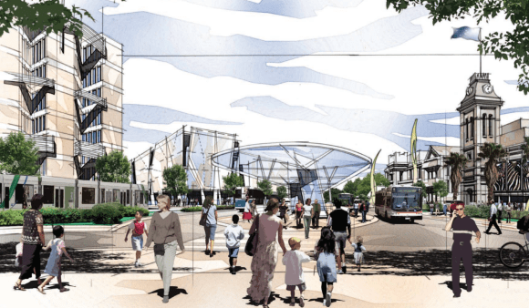 Artist impression of the new civic centre space with a dedication to pedestrians, cyclists and community buildings. How close is Melbourne to becoming a Polycentric city?