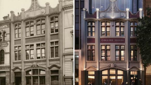 L-R: The original building at 446 Collins Street, the new development Collins House Hickory's George Abraham discusses heritage retrofits, hotel sector growth and the 2020 construction pipeline