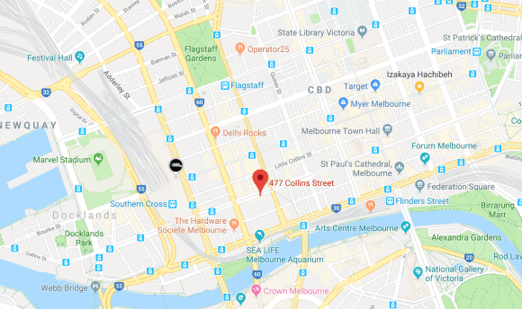 Location of Olderfleet at 477 Collins Street, Melbourne. Image by Google Maps. Olderfleet location