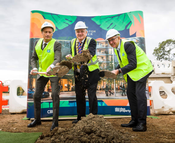 Scott Hutchinson, City of Parramatta Lord Mayor, Councillor Andrew Wilson and Mark Percy Sod turning ceremony: The Langston embarks on stage two of development