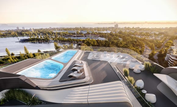 The Mayfair roof terrace featuring two open-air spas and bbq facilities. Credit: Zaha Hadid Architects Urban.com.au profiles 10 of Melbourne’s top luxury apartments