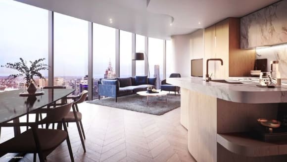 Sapphire By The Gardens lounge render. Image supplied. Works commence on Melbourne’s Sapphire By The Gardens
