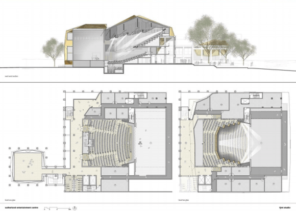 FJMT plans. Credit: FJMT Three designs shortlisted for Sutherland Entertainment Centre's refurbishment