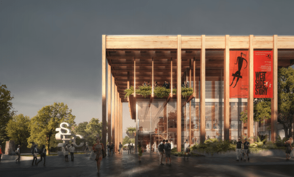 Chrofi and NBRS Architecture's exterior design Credit: Chrofi and NBRS Architecture Three designs shortlisted for Sutherland Entertainment Centre's refurbishment