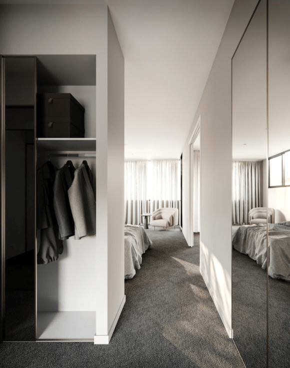 Sonnet apartment walk-in wardrobe. Victoria’s Martha Cove is set to welcome 14 new luxury townhomes