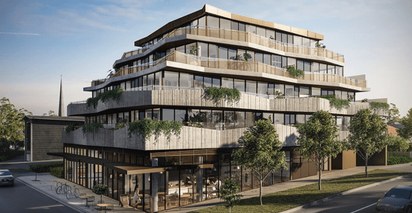 VALIA exterior facade. Image supplied. VALIA apartments provide downsizers with the perfect lock-and-leave lifestyle in Ivanhoe
