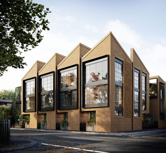 Shelley St townhome exterior facade render. Credit: Oz Property Group Urban's tour of the Shelley St display suite