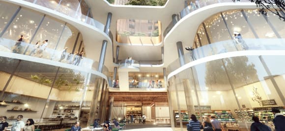 The three storey retail and dining precinct. Sky One Box Hill amenities