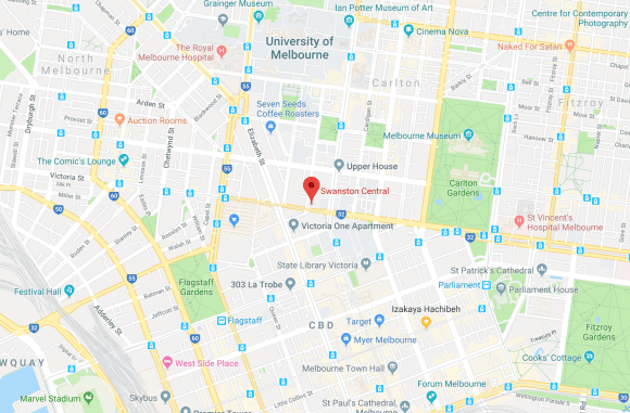 Swanston Central located at 168 Victoria Street, Carlton. Image by Google Maps. Swanston Central location