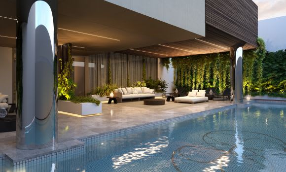 The 14.5m outdoor pool set amongst a green oasis. Image: The Landence Group Landence launches its flagship Melbourne project: The Evermore