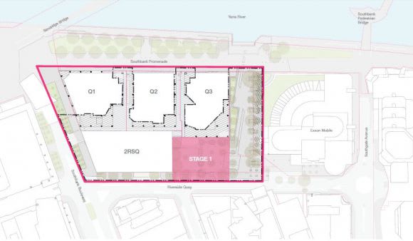 Riverside Quay Masterplan study area - Stage 01. Image courtesy McGregor Coxall The Riverside Quay Place Renewal project takes shape