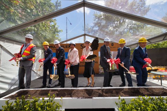 Lord Mayor Sally Capp with representatives from the development team S P Setia and Shangri-La break ground on Sapphire By The Gardens