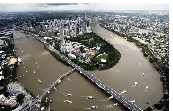 The Brisbane River with a flotilla of Citycat ferries. Image: Wikipedia Fishermans Bend transport: fast, frequent and automated