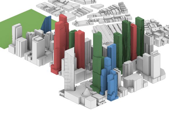 Axonometric of CBD North's skyscraper developments. The Northern Heights: CBD North model updated
