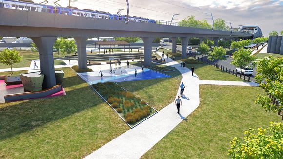 Heatherton Road level crossing and new community spaces - Image: LXRA Dandenong corridor Community Open Space Expert Panel report submitted to government